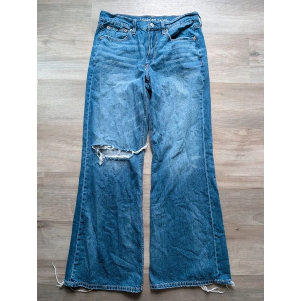 AE Strigid Ripped Low-Rise Baggy Flare Jean, Size 6 (D1)